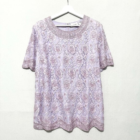 Candelelight & champagne vintage beaded lace top blouse size 18W - Picture 1 of 8